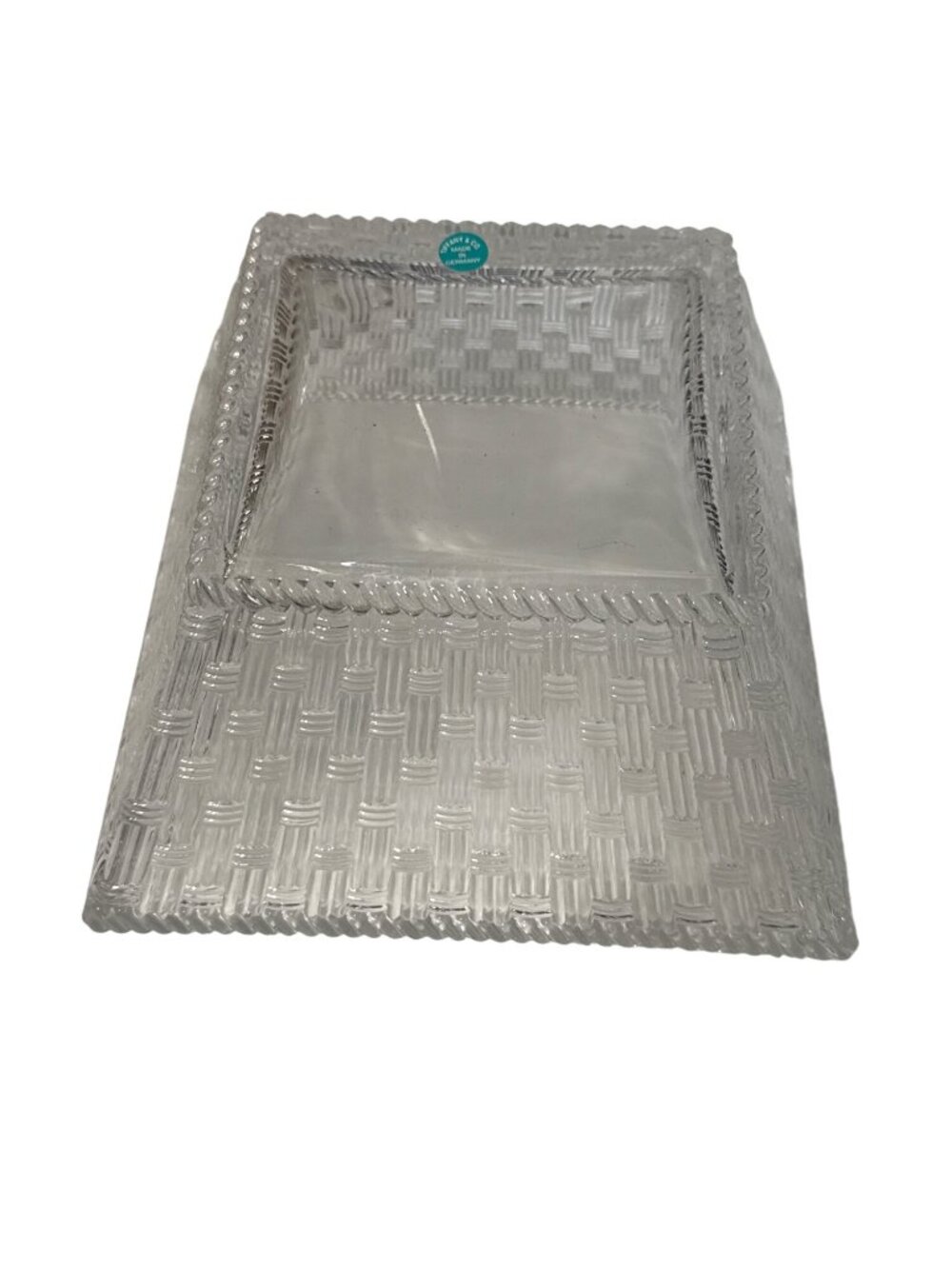 Tiffany & Co Square Glass Bowl Basket Weave Texture Made In Germany 8 Inches - Picture 3 of 7